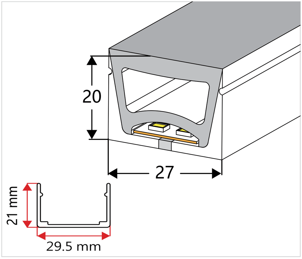 2720 Luz de neón LED de curva superior